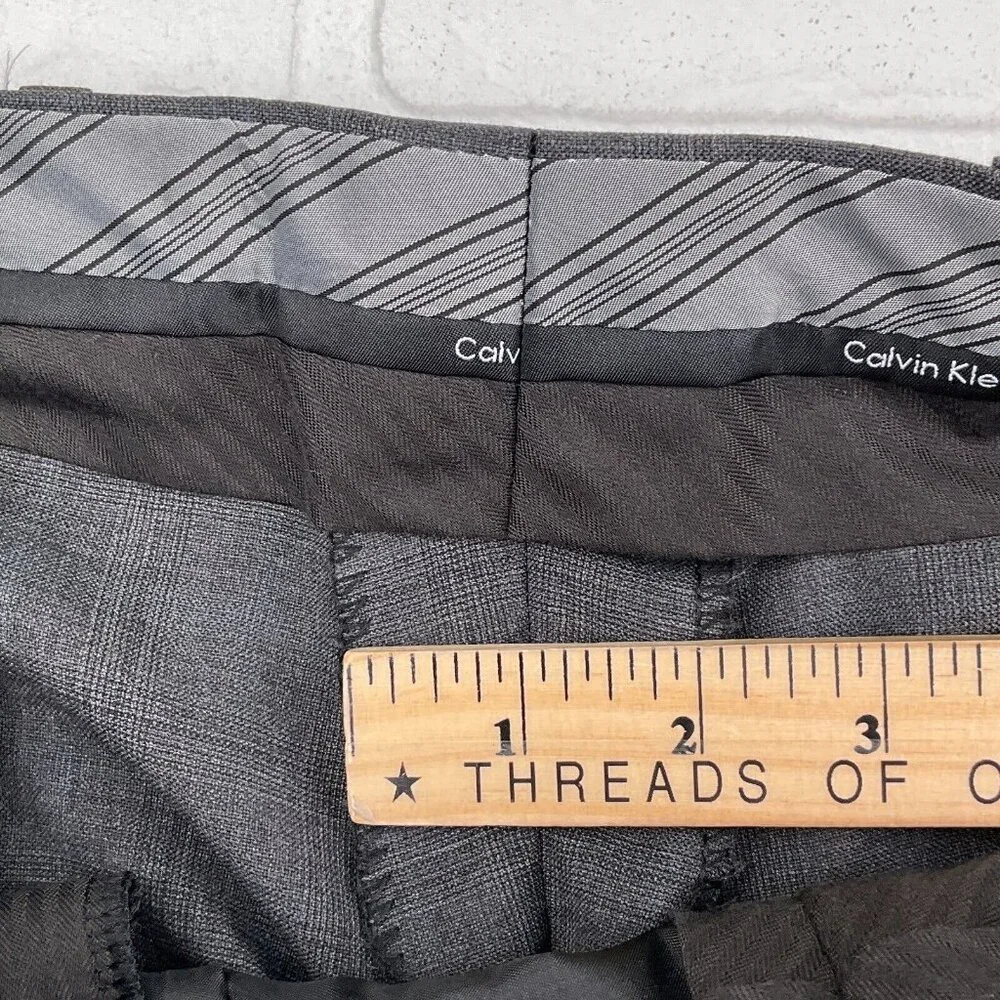 Calvin Klein‎ Suit Men 44 38Wx32L Gray Blue Plaid Wool Union Canada